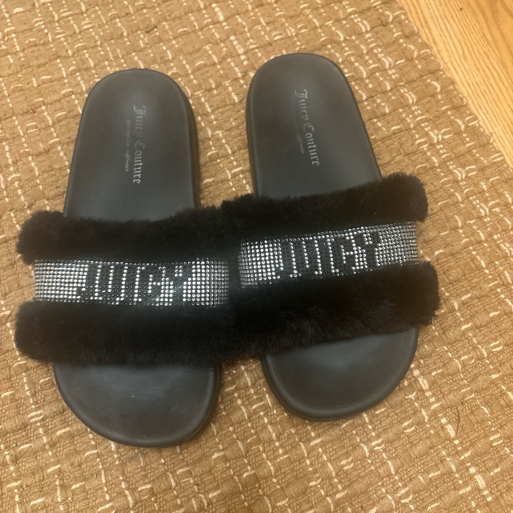 Juicy Couture Black Slides with Rhinestone Detail
